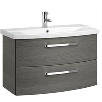 Badezimmer Waschtisch FES-4010-66 mit 80cm Unterschrank & Keramikbecken in Dekor Graphit Struktur quer Nb. - B/H/T: 84/54/46cm