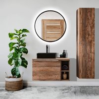 Badezimmermöbel Set in Vintage Oak Eiche PUEBLA-56 Spiegel mit LED-Beleuchtung, B/H/T 130/200/46 cm