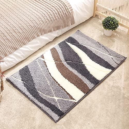 Badezimmerteppich Grau Abstrakt Braun Teppich Schmutzfangmatte Weich Flauschig Badematte Waschbar Badteppich Badvorleger Saugfähige Badematte rutschfest Badezimmermatte 50x80cm