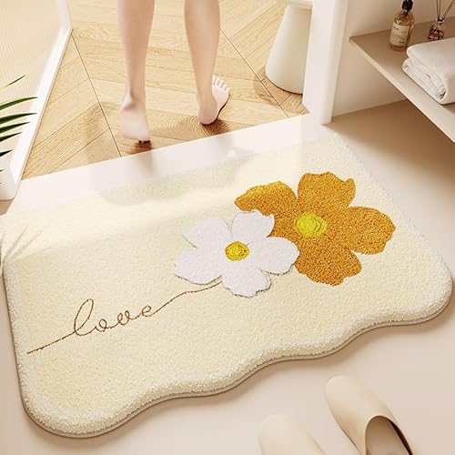 Badezimmerteppich Orange Beige Blume Teppich Schmutzfangmatte Weich Flauschig Badematte Waschbar Badteppich Badvorleger Saugfähige Badematte rutschfest Badezimmermatte 40x60cm Badezimmerteppich Orange Beige Blume Teppich Schmutzfangmatte Weich Flauschig Badematte Waschbar Badteppich Badvorleger Saugfähige Badematte rutschfest Badezimmermatte 40x60cm