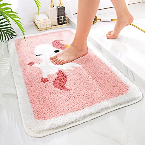 Badezimmerteppich Rosa Einhorn Badematte Flauschig Mikrofaser Badvorleger rutschfest Duschvorleger Schnelltrocknend Badteppich Waschbar Duschvorleger Verdicken Badematten Badmatte 40x60cm von LNXSESN