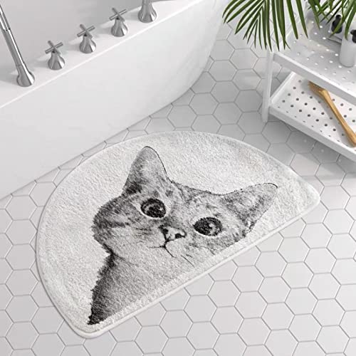 Badezimmerteppich Weiße Graue Katze Badematte Flauschig Mikrofaser Badvorleger rutschfest Duschvorleger Schnelltrocknend Badteppich Waschbar Duschvorleger Verdicken Badematten Badmatte 50x80cm von LNXSESN