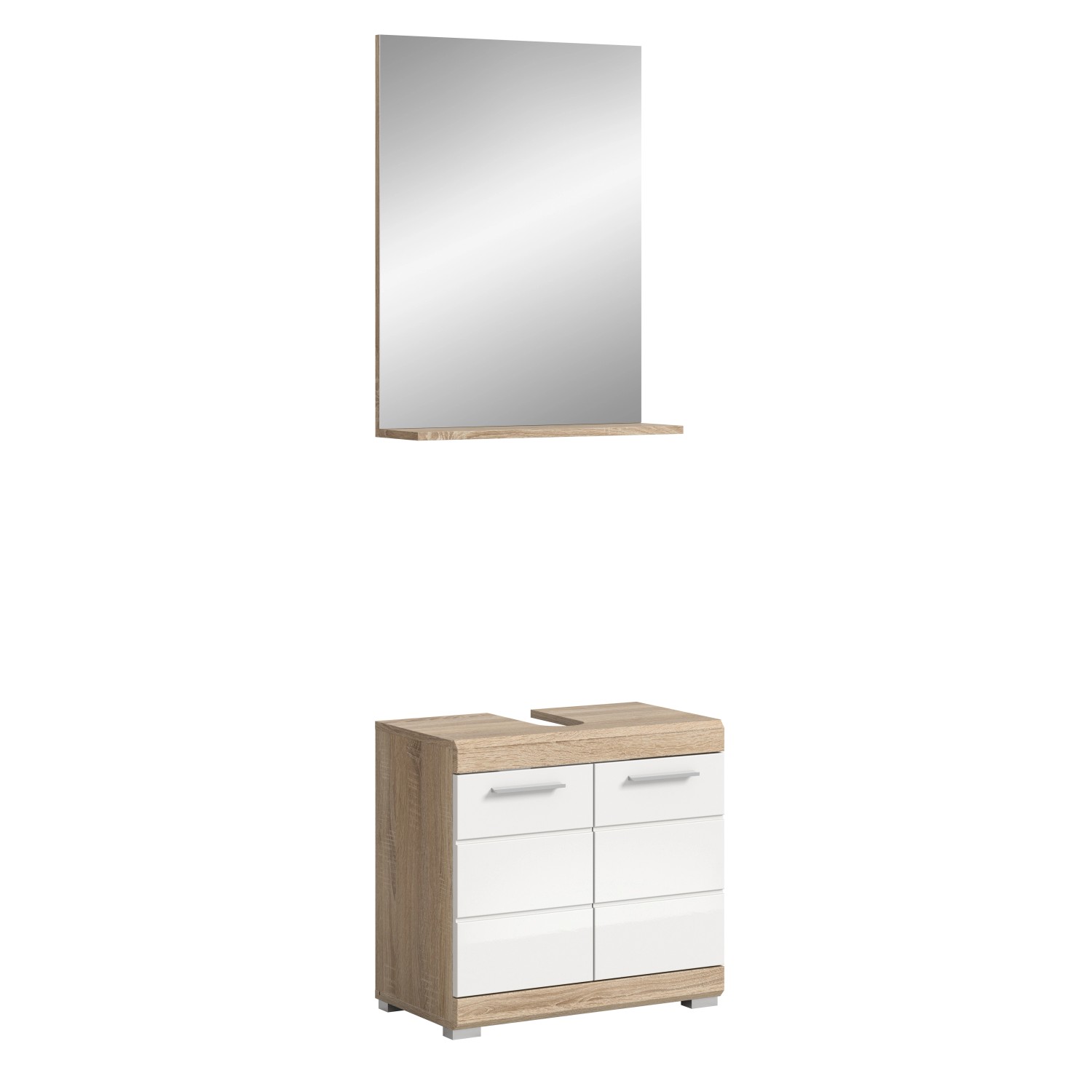 Badkombi Lambada Waschbeckenunterschrank Eiche Hell/Weiß Hochglanz 60 cm 2-tlg. Badkombi Lambada Waschbeckenunterschrank Eiche Hell/Weiß Hochglanz 60 cm 2-tlg.