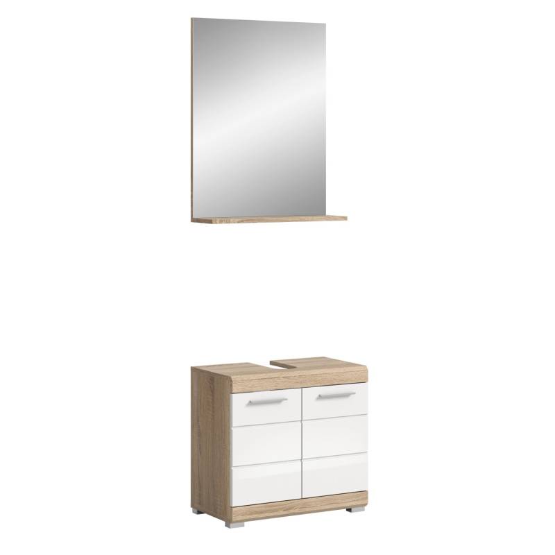 Badkombi Lambada Waschbeckenunterschrank Eiche Hell/Weiß Hochglanz 60 cm 2-tlg. Badkombi Lambada Waschbeckenunterschrank Eiche Hell/Weiß Hochglanz 60 cm 2-tlg.