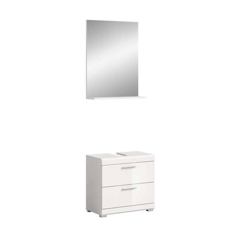 Badkombination 2-teilig mit Spiegel 60 x 191 x 34 cm Front Weiß Hochglanz FSC®