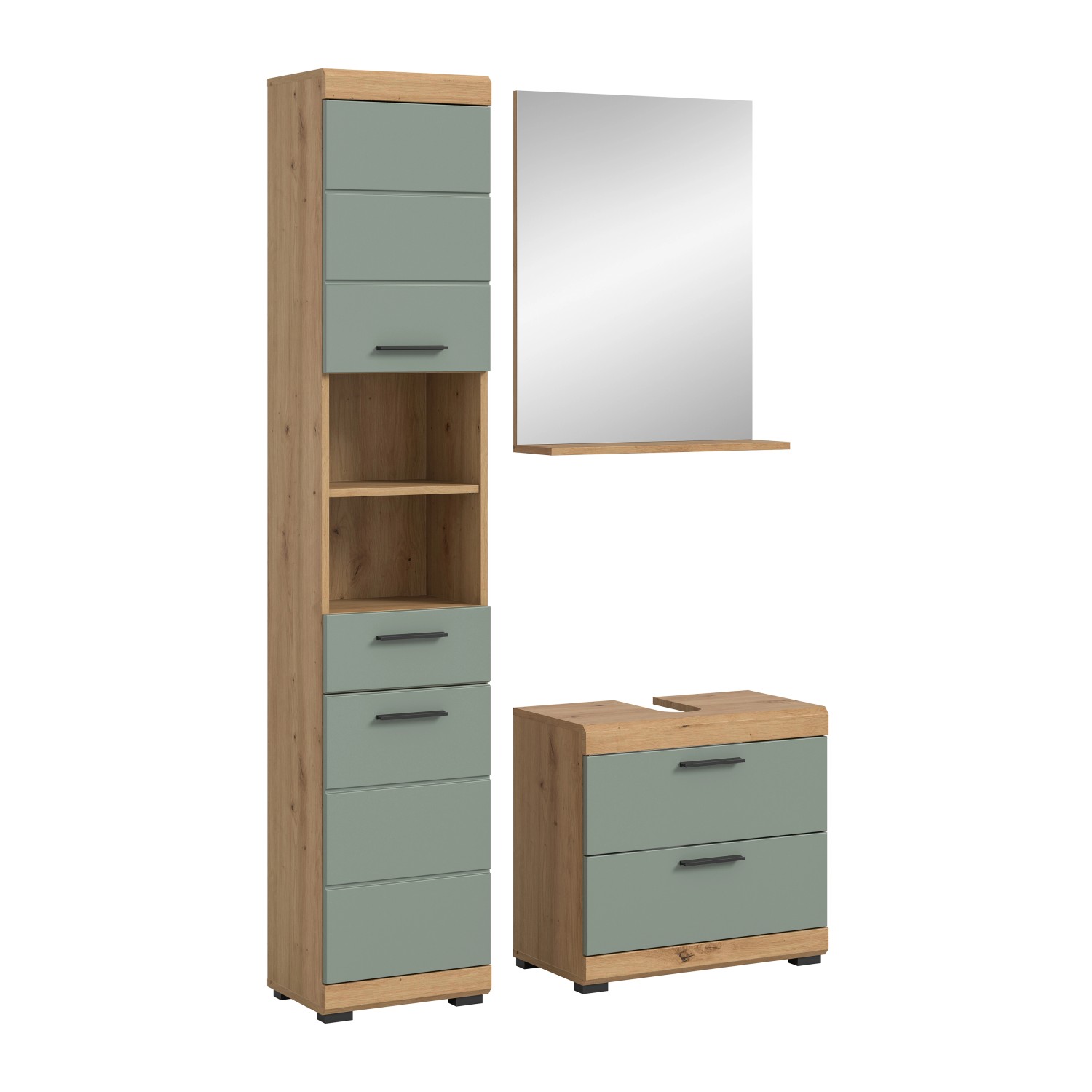 Badkombination 3-teilig mit Spiegel 112 x 191 x 34 cm Front Salbei FSC®