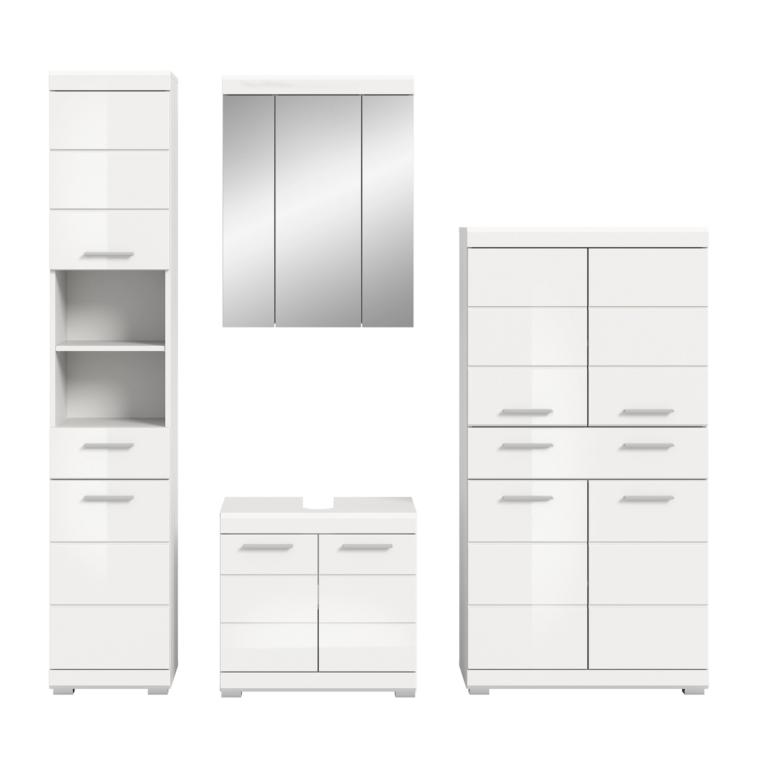 Badkombination 4-teilig Midischrank 186 x 191 x 34 cm Front Weiß Hochglanz FSC®