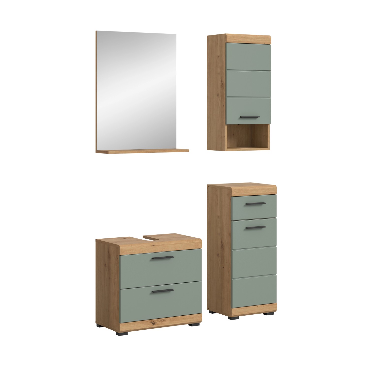 Badkombination 4-teilig mit Spiegel 112 x 191 x 34 cm Front Salbei FSC®