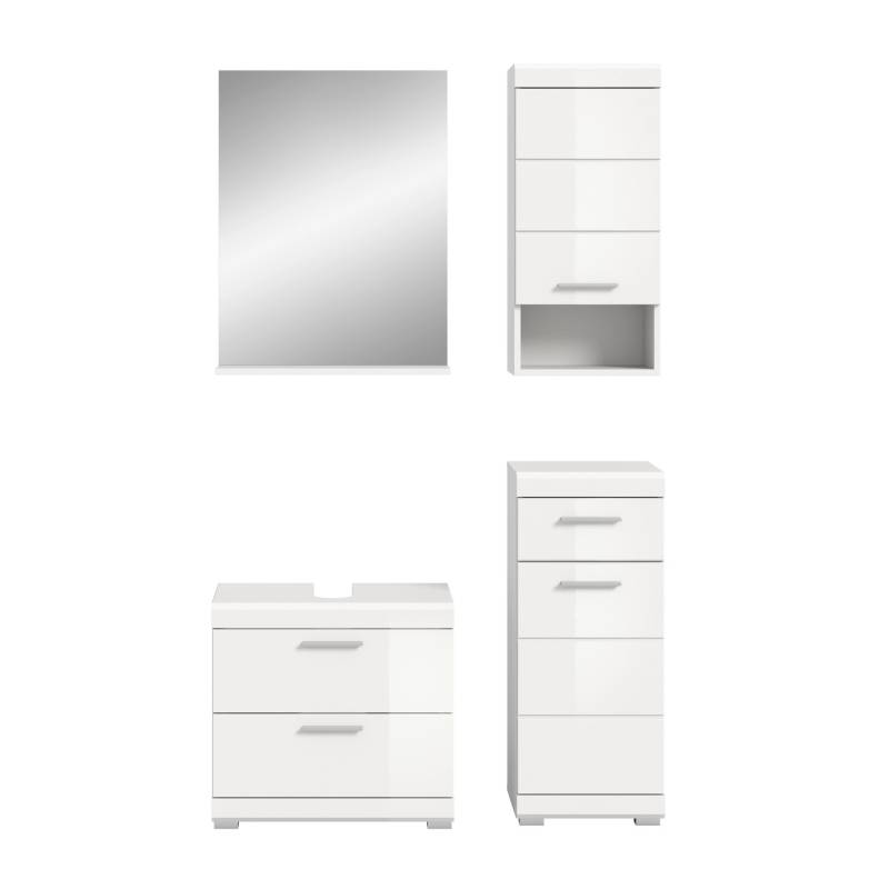 Badkombination 4-teilig mit Spiegel 112 x 191 x 34 cm Front Weiß Hochglanz FSC®