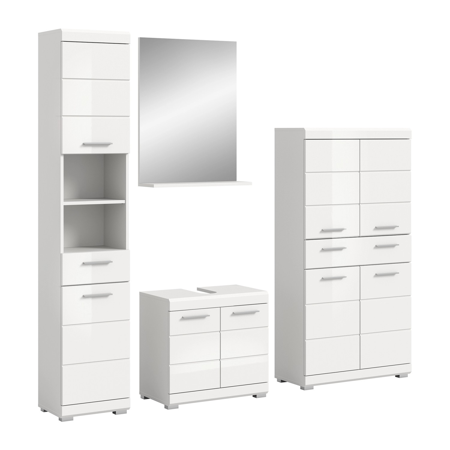 Badkombination 4-teilig mit Spiegel 186 x 191 x 34 cm Front Weiß Hochglanz FSC®