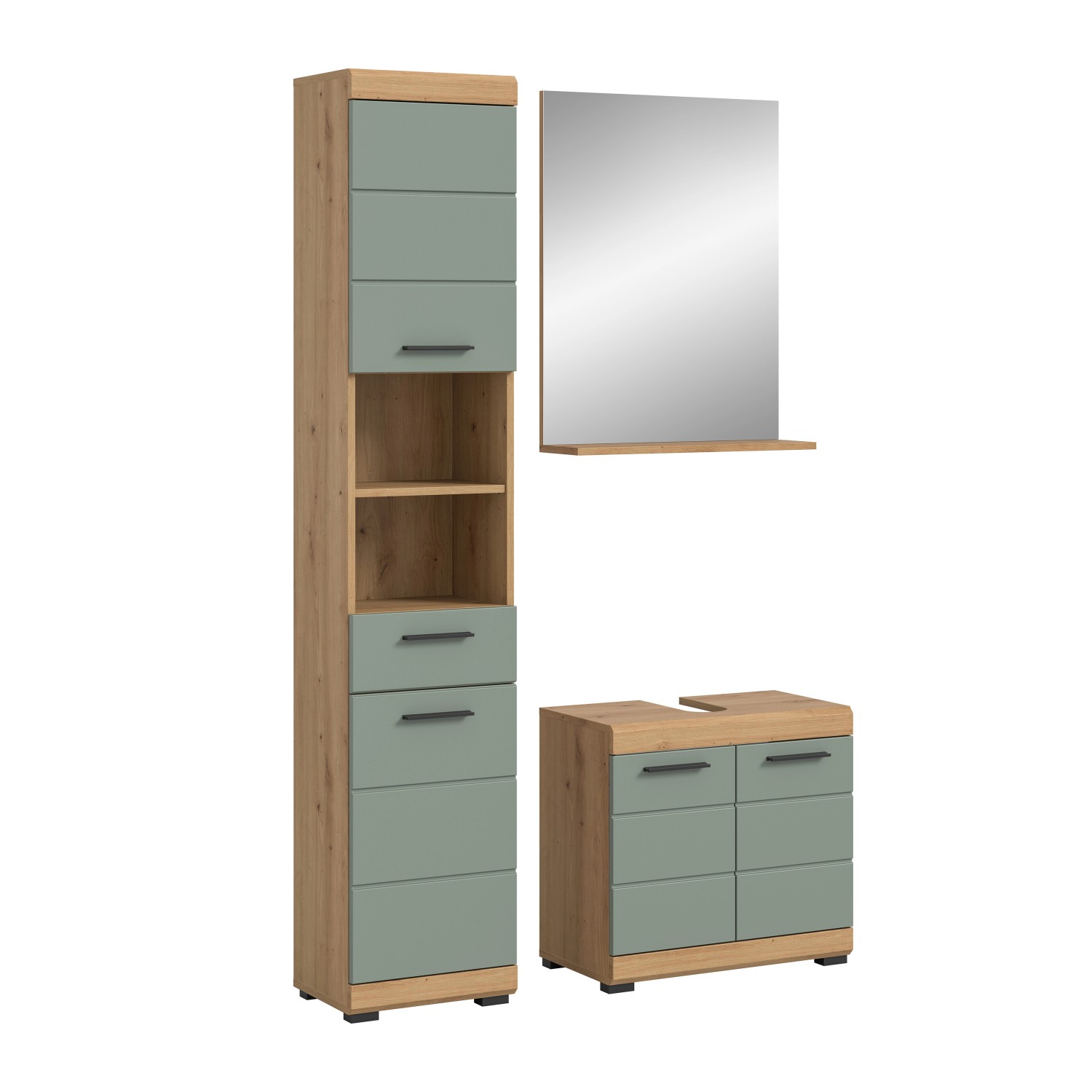 Badkombination mit Spiegel 112 cm x 191 cm x 34 cm Front Salbei FSC®
