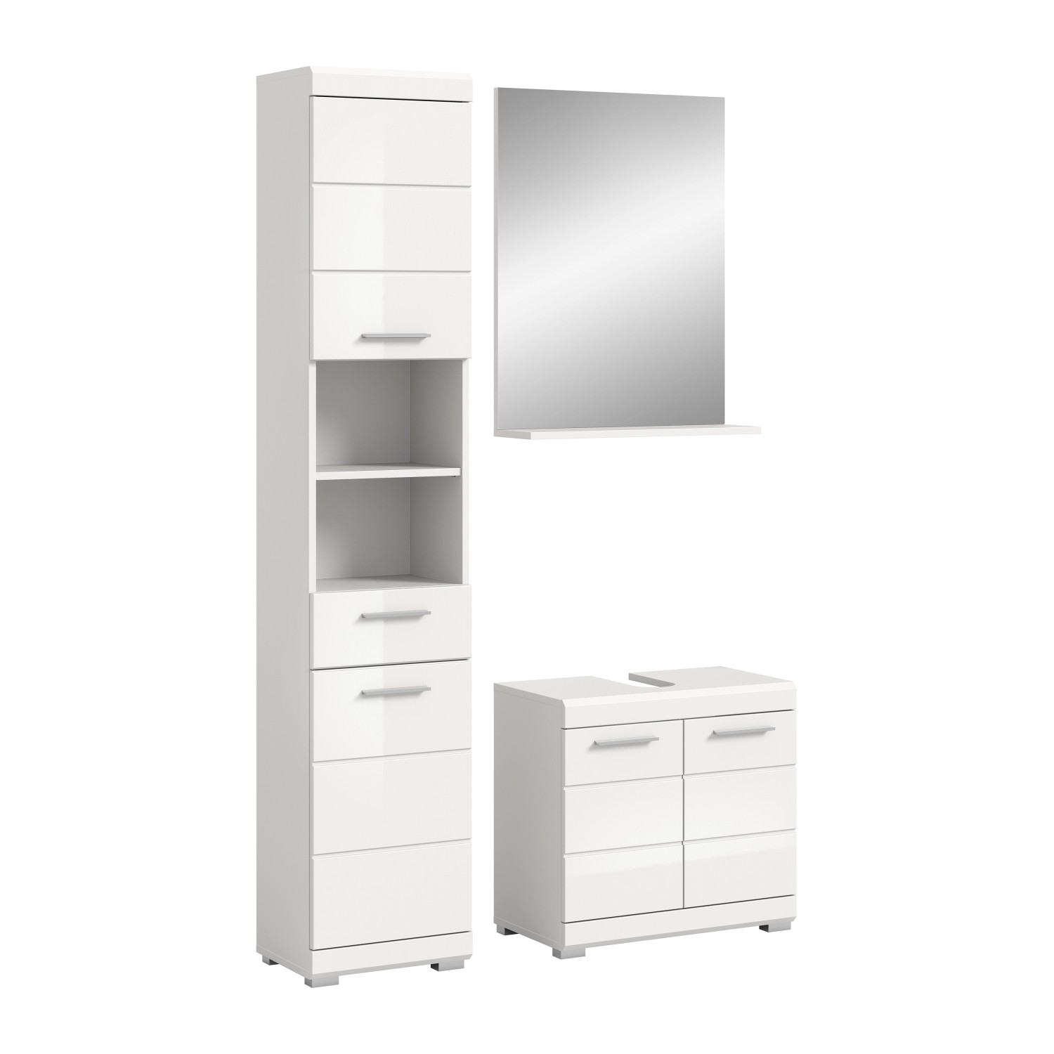 Badkombination mit Spiegel 112 cm x 191 cm x 34 cm Front Weiß Hochglanz FSC®