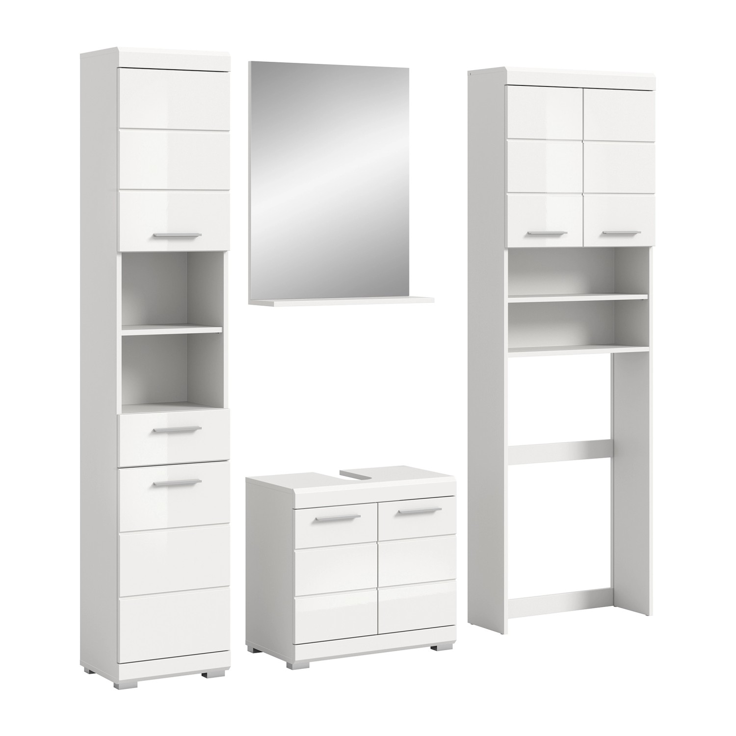 Badkombination mit Spiegel 190 cm x 191 cm x 34 cm Front Weiß Hochglanz FSC®