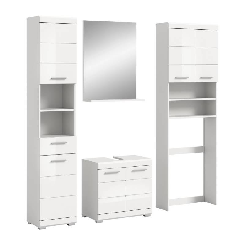 Badkombination mit Spiegel 190 cm x 191 cm x 34 cm Front Weiß Hochglanz FSC®
