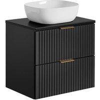 Badmöbel Waschtisch Set Unterschrank ADELAIDE-56-BLACK matt schwarz gerillt, 42cm Keramik-Waschbecken, 2 Softclose-Schubkästen, B/H/T 60,6/73,7/46,5 cm