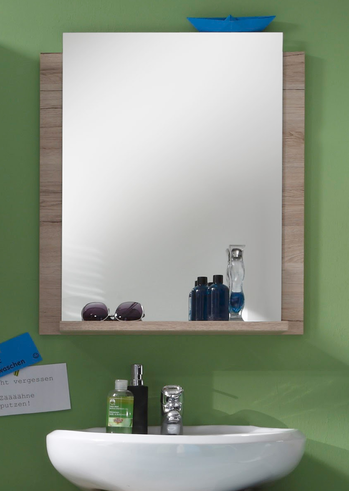 Badezimmer Spiegel "Campus" in Eiche San Remo hell Badspiegel mit Ablage 60 x 75 cm