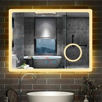Badspiegel mit Beleuchtung Badezimmerspiegel Wandspiegel Wasserdicht Wandmontagespiegel Lichtspiegel 100 x 60 cm Beschlagfrei Uhr 3 Lichtfarben von AICA SANITAIRE