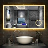 Badspiegel mit Beleuchtung Badezimmerspiegel Wandspiegel Wasserdicht Wandmontagespiegel Lichtspiegel 140 x 80 cm Beschlagfrei Bluetooth 3 Lichtfarben von AICA SANITAIRE