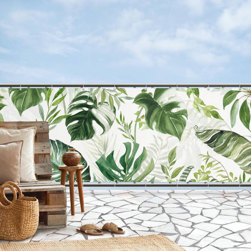 Balkon Sichtschutz Aquarell Tropische Blätter und Ranken II