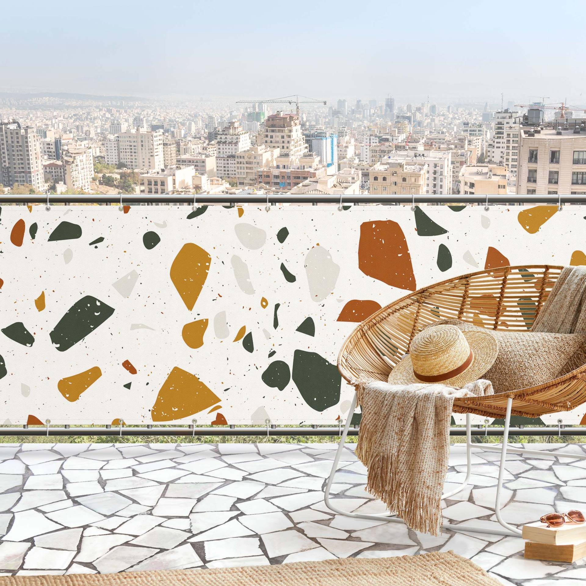 Balkon Sichtschutz Detailliertes Terrazzo Muster Livorno