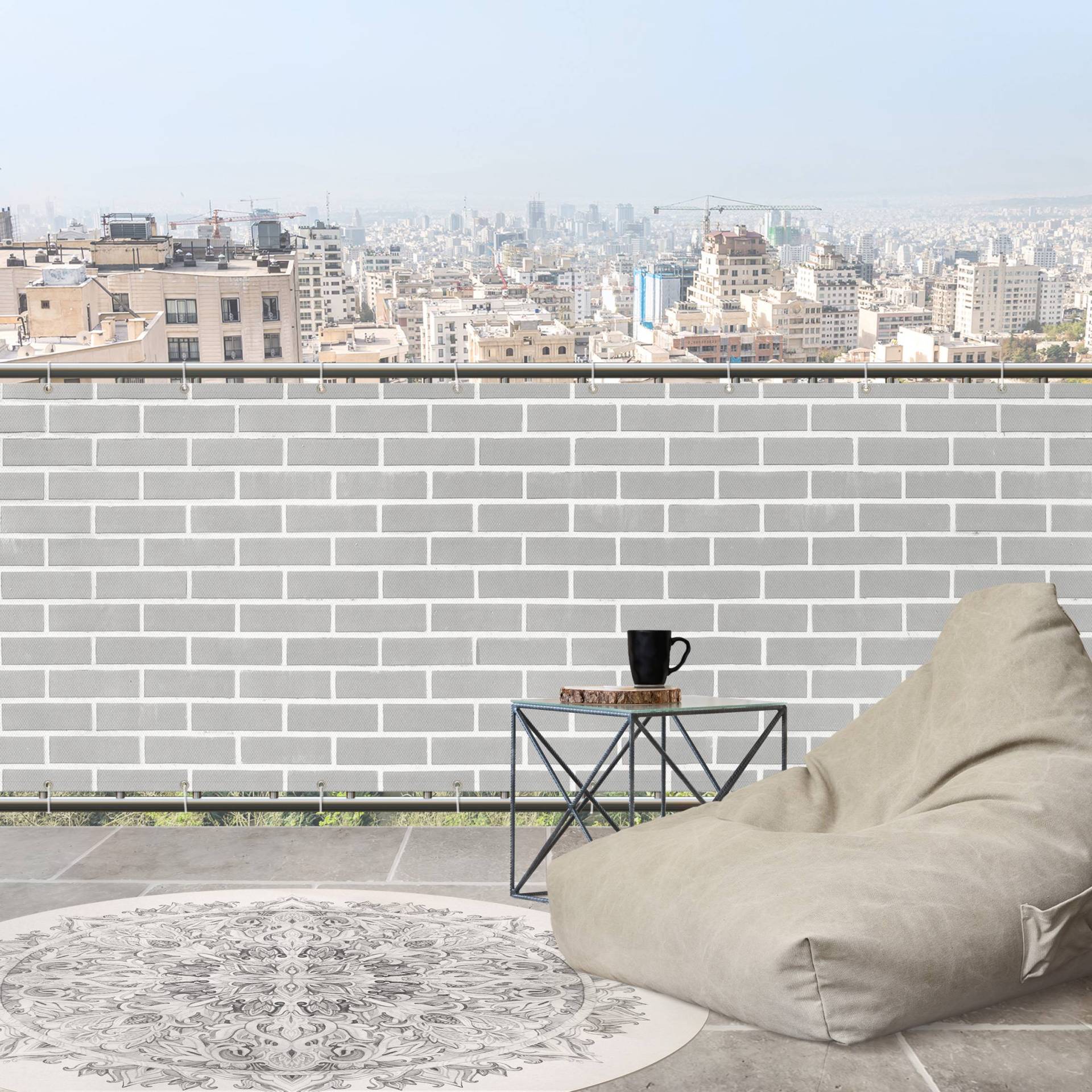 Balkon Sichtschutz Graue Ziegelwand