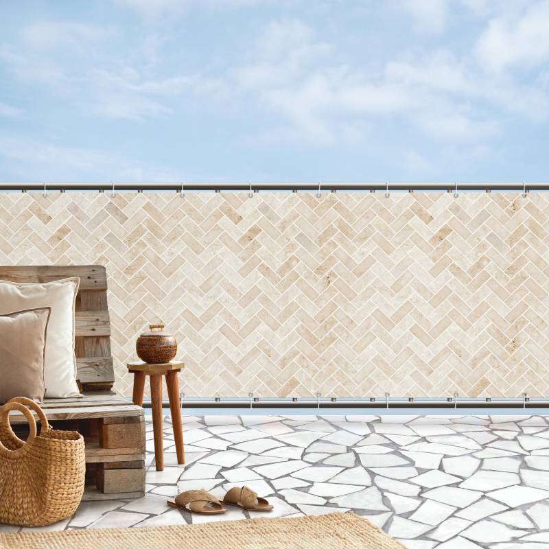 Balkon Sichtschutz Marmor Fischgräten Fliesen - Beige