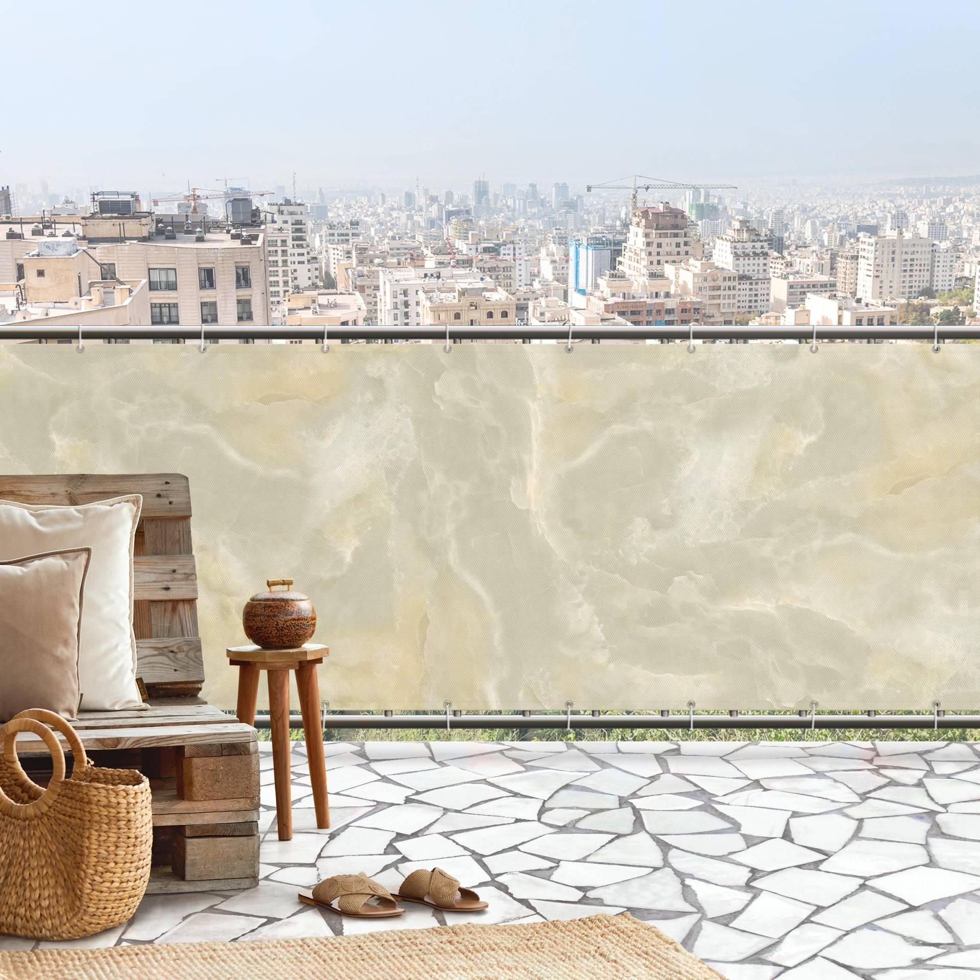 Balkon Sichtschutz Onyx Marmor Creme