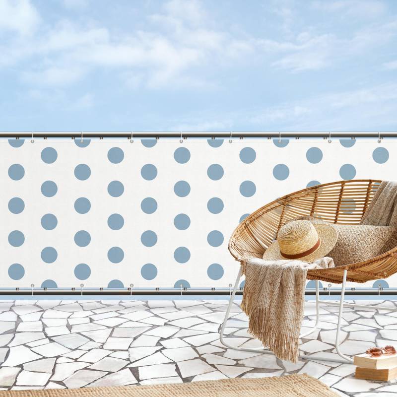 Balkon Sichtschutz Punkte in Pastell Blau