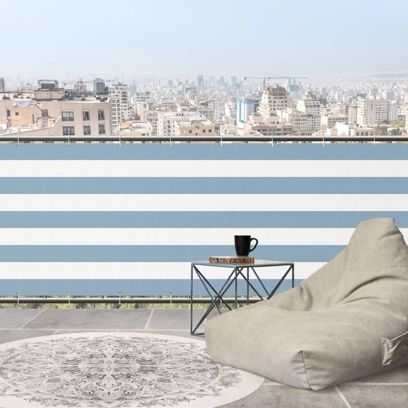 Balkon Sichtschutz Querstreifen in Pastell Blau