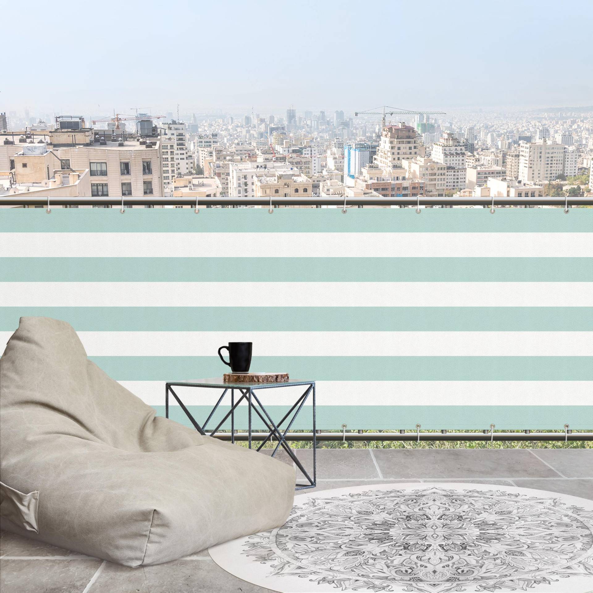 Balkon Sichtschutz Querstreifen in Pastell Mint