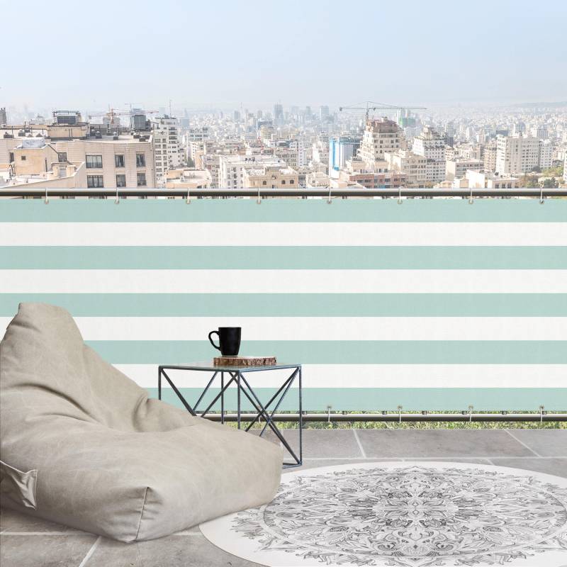 Balkon Sichtschutz Querstreifen in Pastell Mint