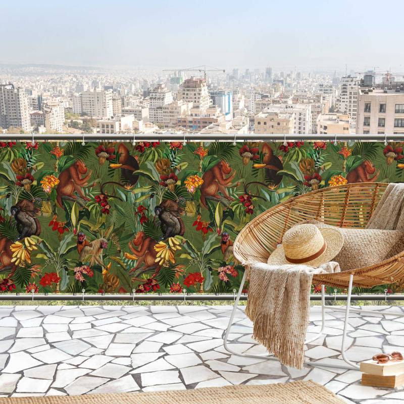 Balkon Sichtschutz Tropische Blumen mit Affen