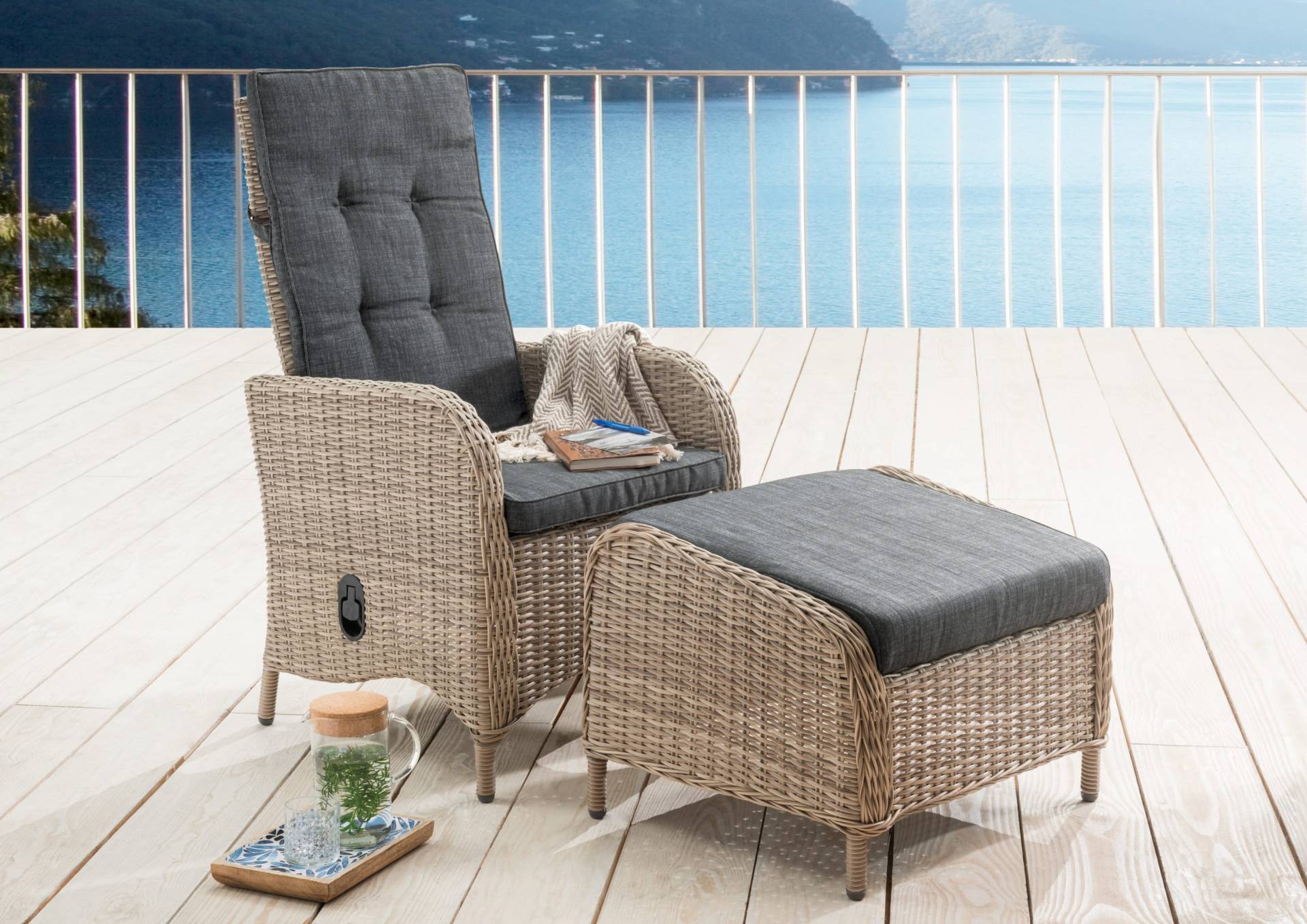 Balkonset PALMA mit Fußhocker CASA Vintage Weiß