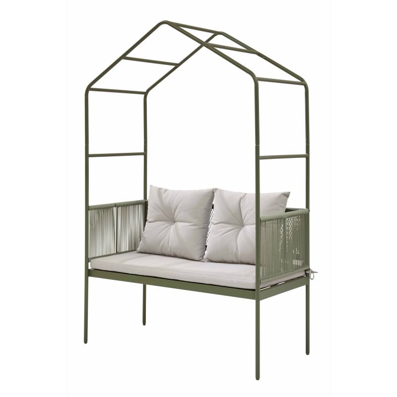 Bank 'Greta' grün/beige 118 x 55 x 178 cm mit Dach