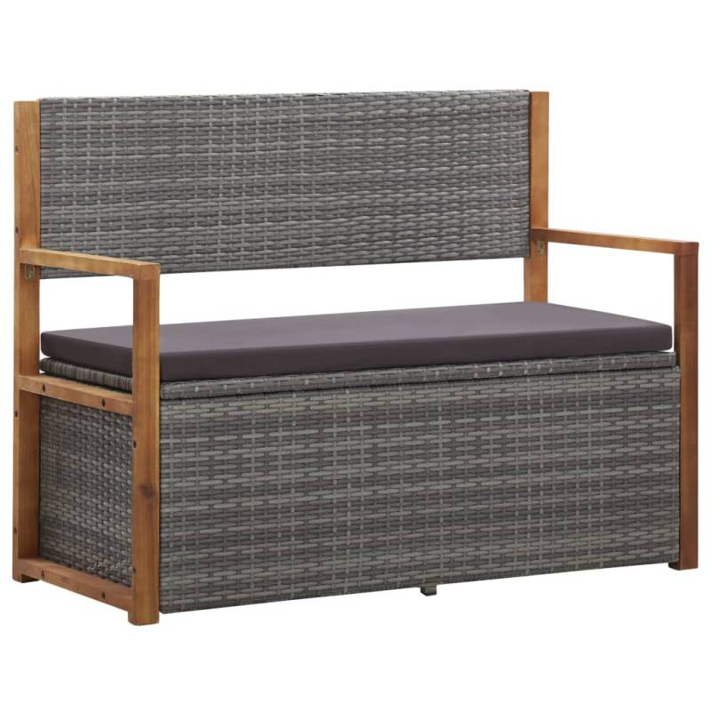 Bank mit Stauraum 115 cm Poly Rattan Massivholz Akazie Grau Grau 1