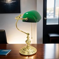 Bankerlampe 39 cm E27 Messing Glas Zugschalter Grün von Ghidini Giovanni Battista