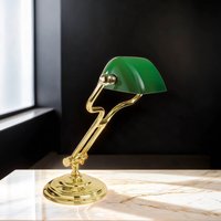 Bankerlampe Grün H: 35 cm verstellbar Echt-Messing Glas E14 von Ghidini Giovanni Battista