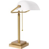 Bankerlampe Messing Glas 40 cm Zugschalter in Bronze Weiß von Ghidini Giovanni Battista