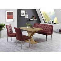 Bankgruppe MANCHESTER inkl Esstisch ausziehbar 120 cm breit Bordeaux / Honigeiche