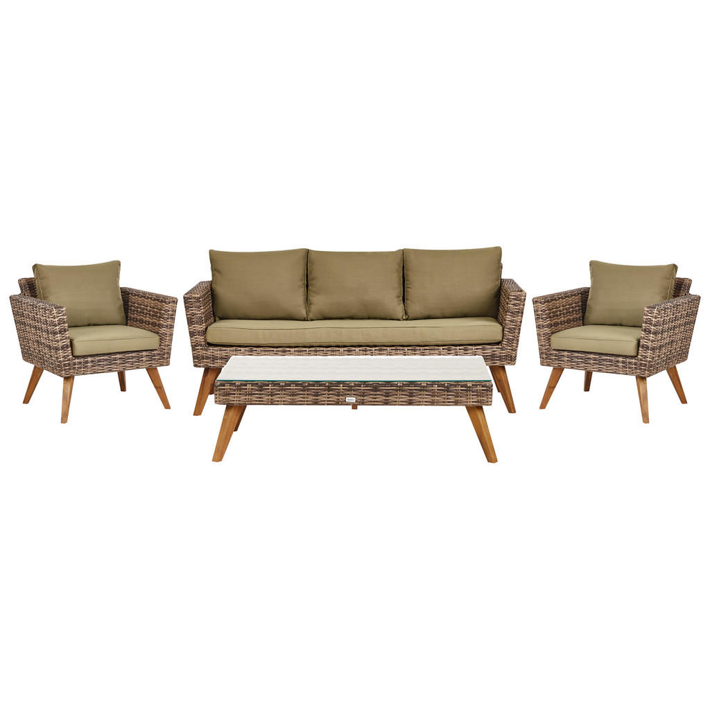 Beliani LOUNGE-SET Beige, Grün, Dunkelbraun