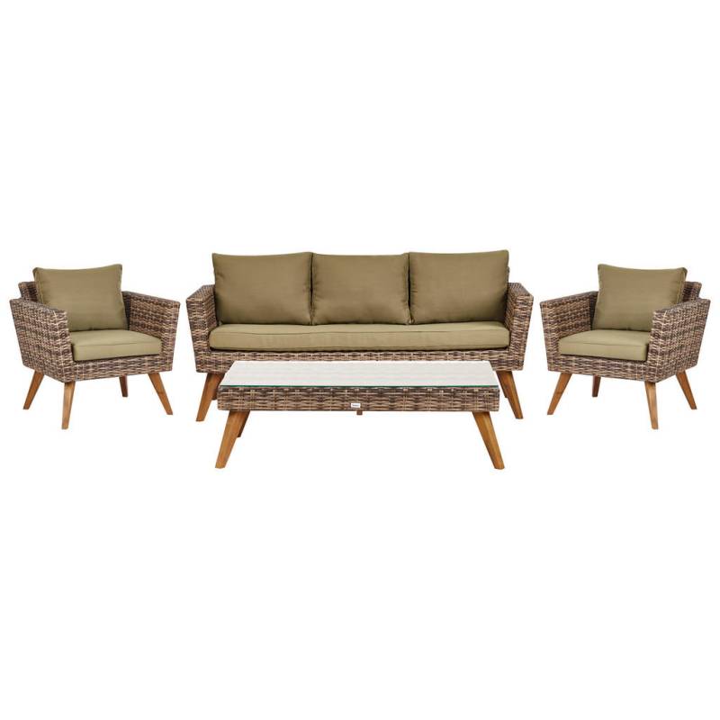 Beliani LOUNGE-SET Beige, Grün, Dunkelbraun Beliani LOUNGE-SET Beige, Grün, Dunkelbraun