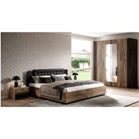 Bett mit Lattenrost, Liegefläche 180 x 200 cm und Kleiderschrank SOLMS-83 in Flagstaf Eiche dunkel Nb. und silber, kombiniert mit schwarz