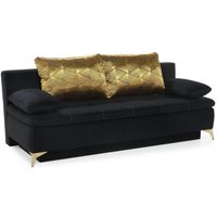 Bettsofa Funktionssofa inkl. Bettfunktion mit Stauraum und Kissen Schwarz / Gold