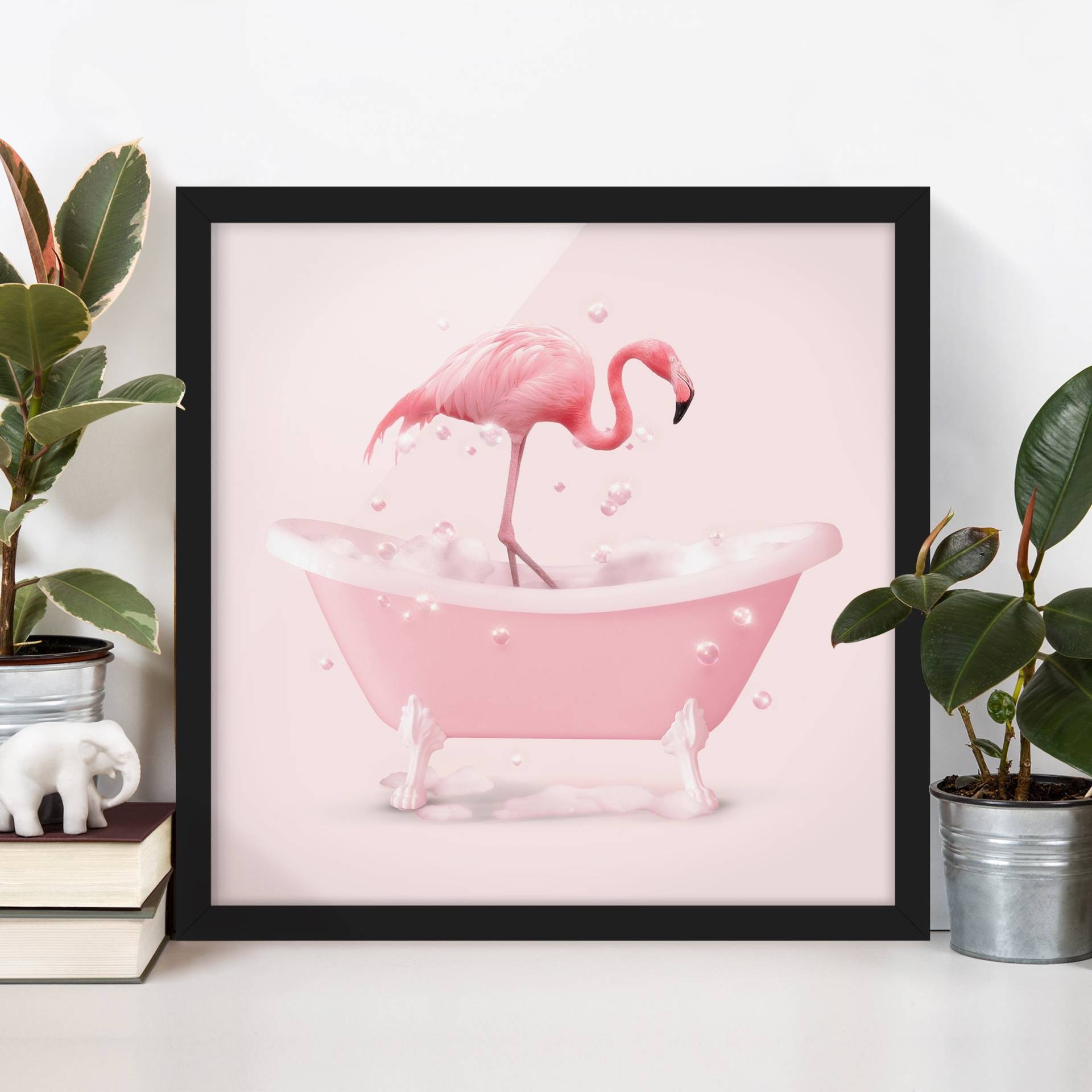 Bild mit Rahmen Badewannen Flamingo