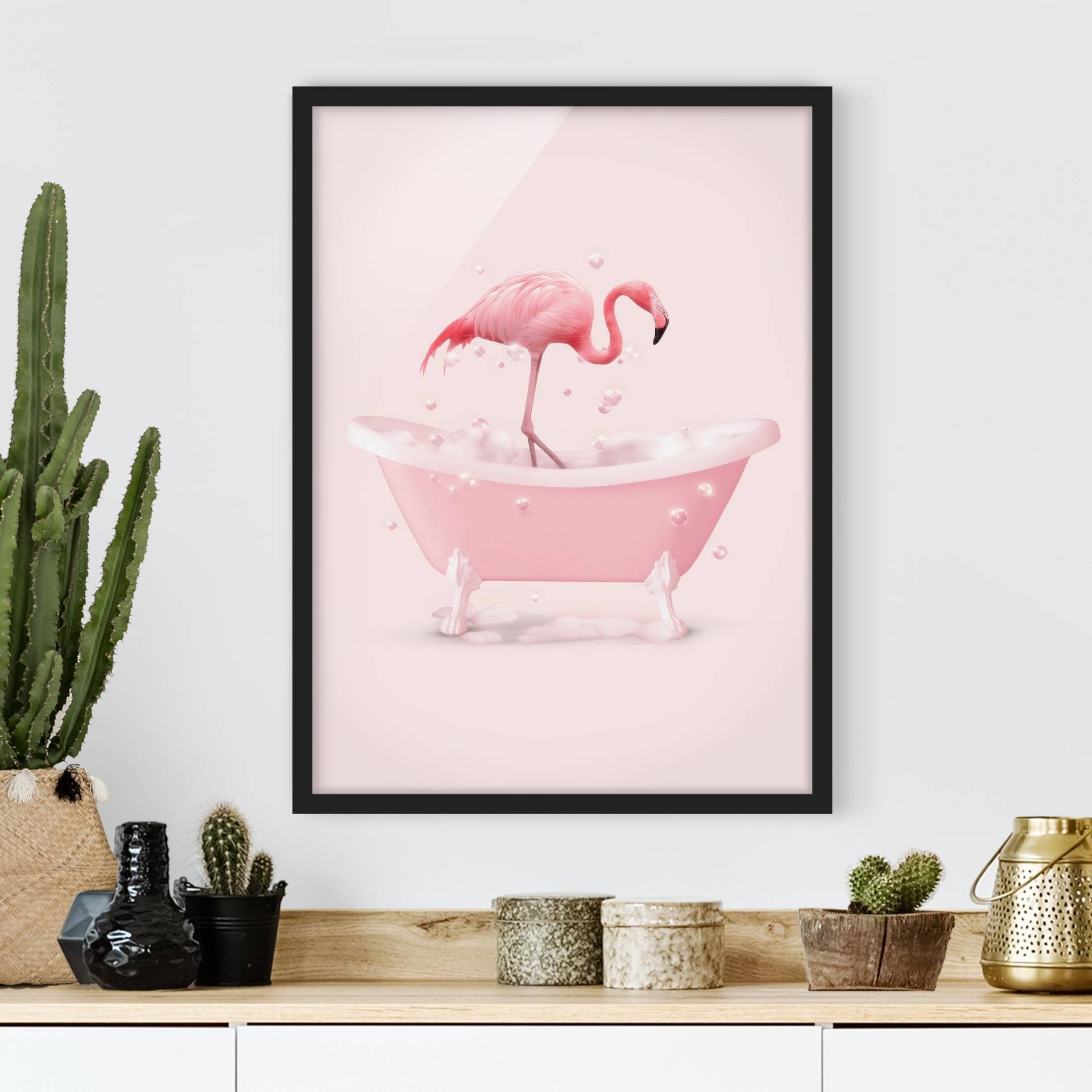 Bild mit Rahmen Badewannen Flamingo