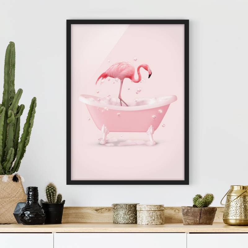 Bild mit Rahmen Badewannen Flamingo