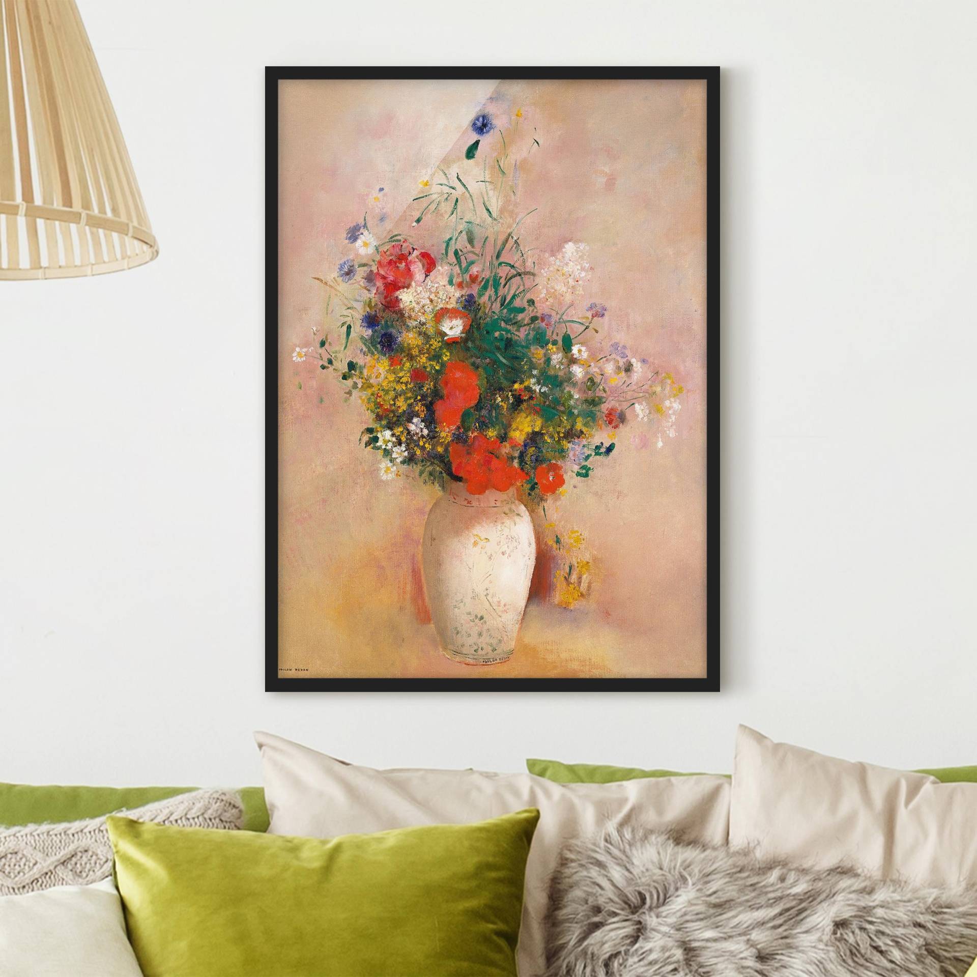 Bild mit Rahmen - Hochformat Odilon Redon - Vase mit Blumen (rosenfarbener Hintergrund)