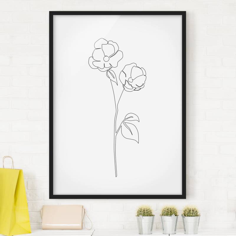 Bild mit Rahmen Line Art Blumen - Mohnblüte