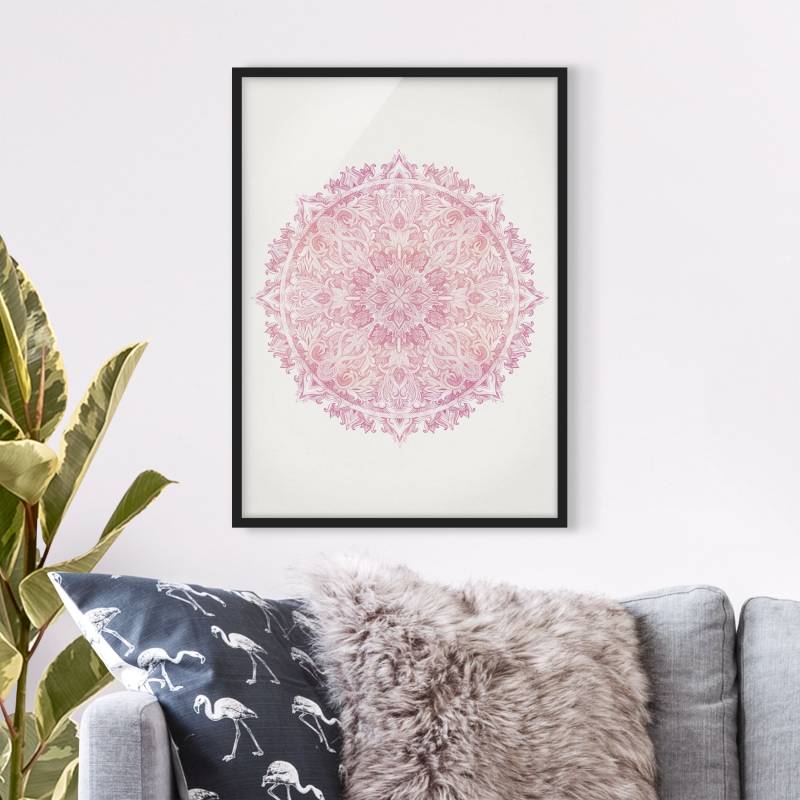 Bild mit Rahmen Mandala Aquarell Rose Ornament rosa