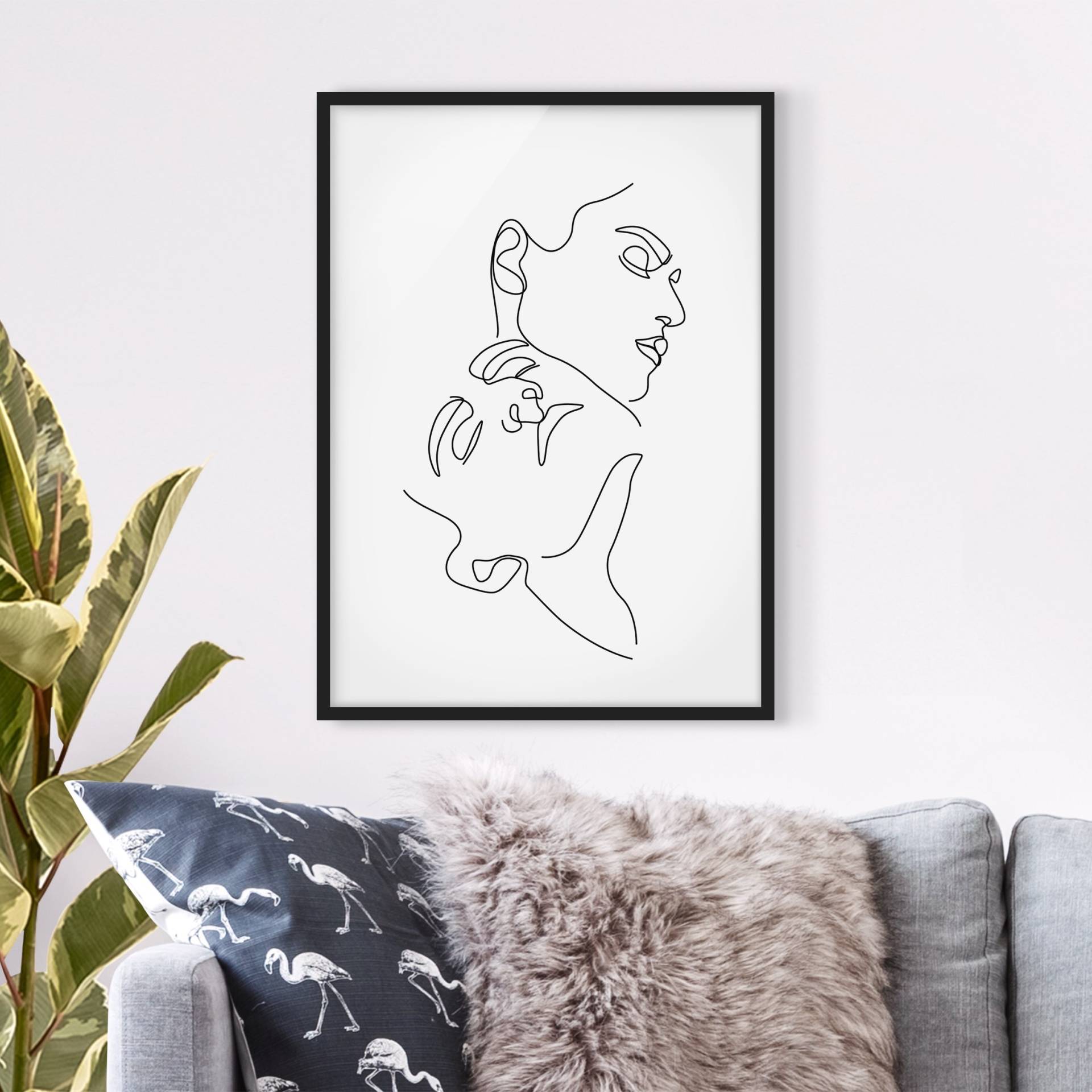 Bild mit Rahmen - Hochformat Line Art Frauen Gesichter Weiß Bild mit Rahmen - Hochformat Line Art Frauen Gesichter Weiß
